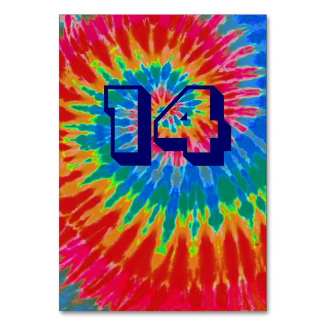 Spiral Tie Dye Bröllop Bord fjorton Bordsnummer (Framsidan)