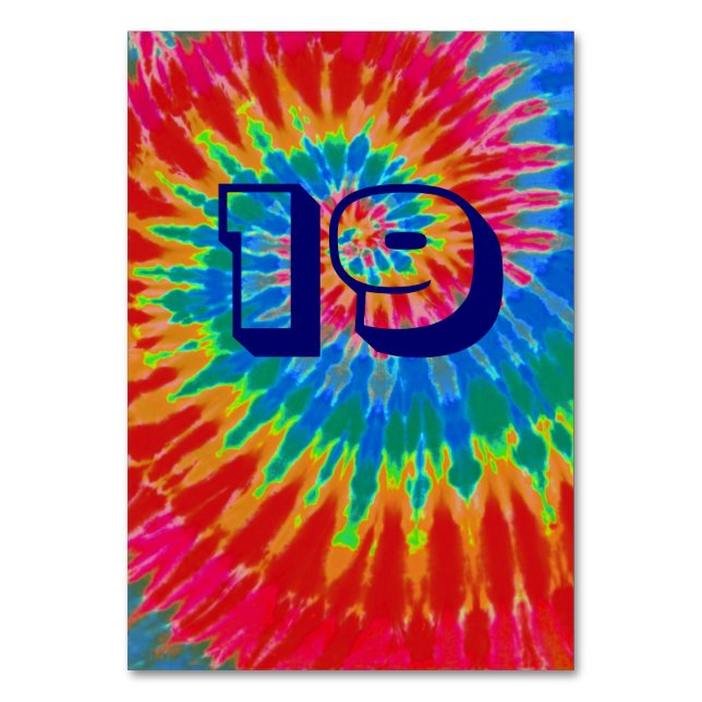 Spiral Tie Dye Bröllop Bord Nineteen Bordsnummer (Framsidan)