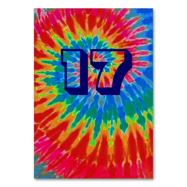 Spiral Tie Dye Bröllop Bord Seventeen Bordsnummer (Framsidan)