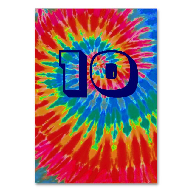 Spiral Tie Dye Bröllop Bord tio Bordsnummer (Framsidan)