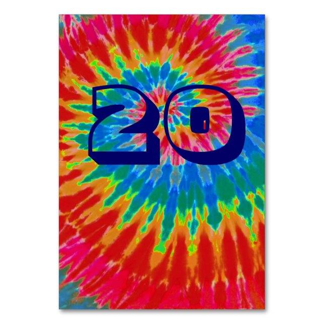 Spiral Tie Dye Bröllop Bord tjugotio Bordsnummer (Framsidan)