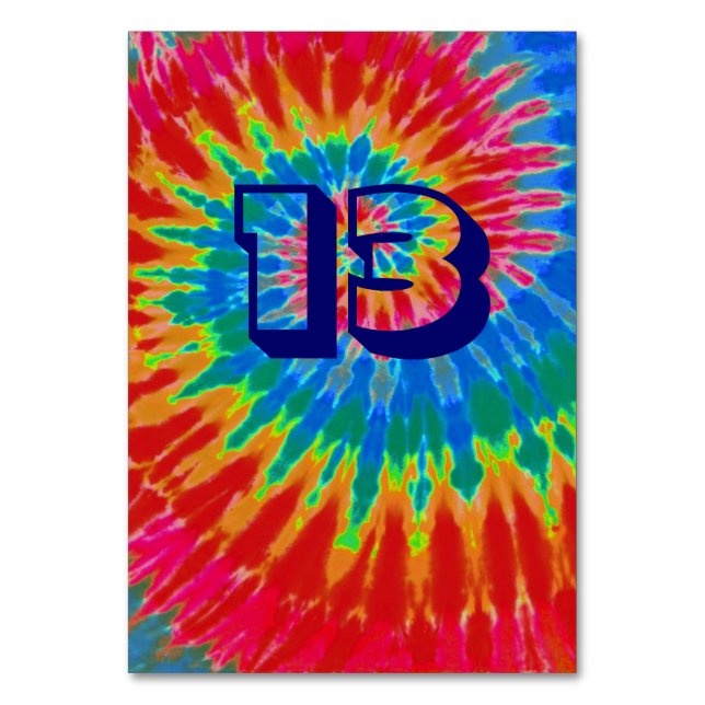 Spiral Tie Dye Bröllop Bord tretton Bordsnummer (Framsidan)