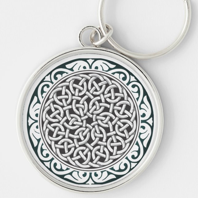 Spiral-tråd som mönster Designer Keychain Rund Silverfärgad Nyckelring (Framsidan)