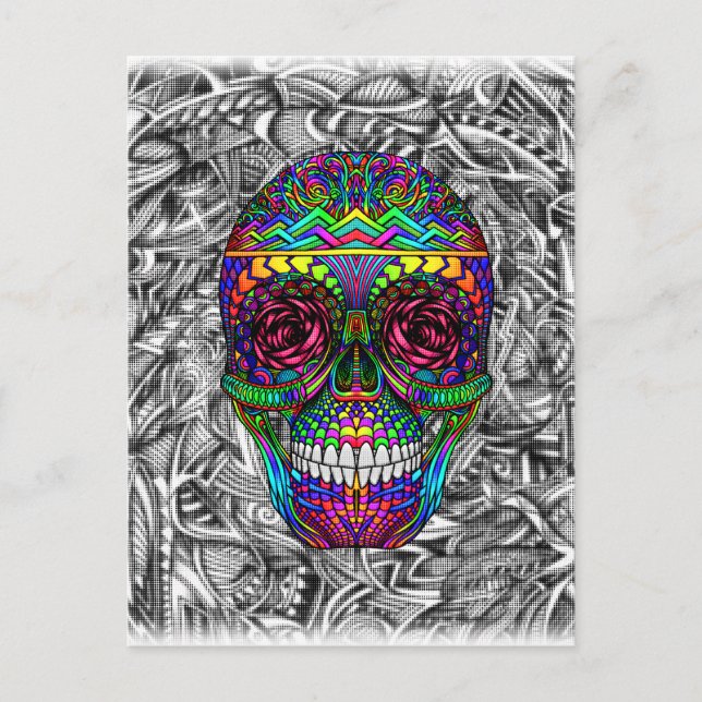 Spiral Zen Candy Skull Abstrakt Art Dead Head Vykort (Framsida)