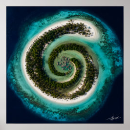 Spiralatoll med flytande by satellitvy poster