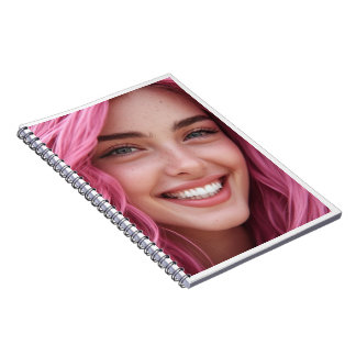 Spiralblock med kvinna med rosa hår som ler