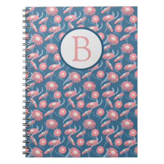 Spiralbunnotbok Monogram Gula Rosa Blommor Anteckningsbok