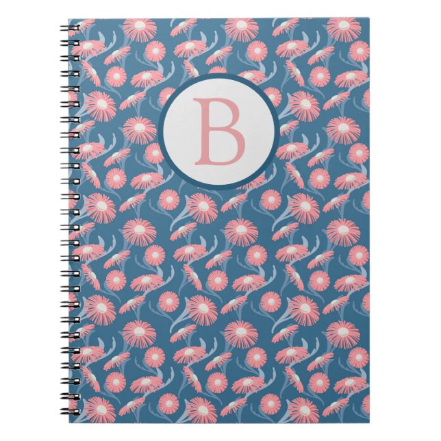 Spiralbunnotbok Monogram Gula Rosa Blommor Anteckningsbok (Framsidan)