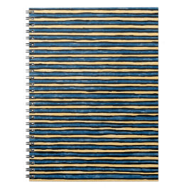 Spiralbuntnotebook, målade ränder, blå & gul anteckningsbok