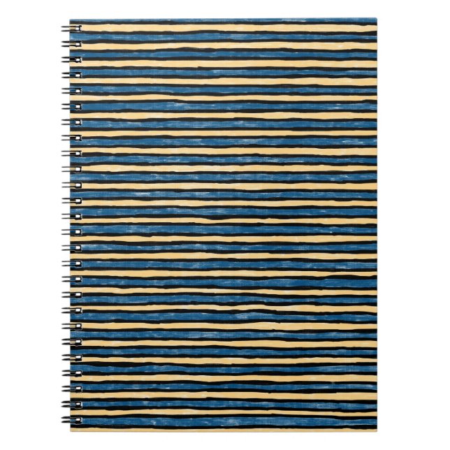 Spiralbuntnotebook, målade ränder, blå & gul anteckningsbok (Framsidan)