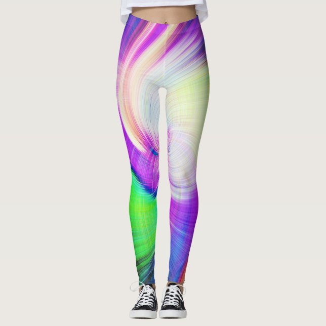 SPIRALFLUO - Psykedelisk färgmodern Fractal - Leggings (Framsida)
