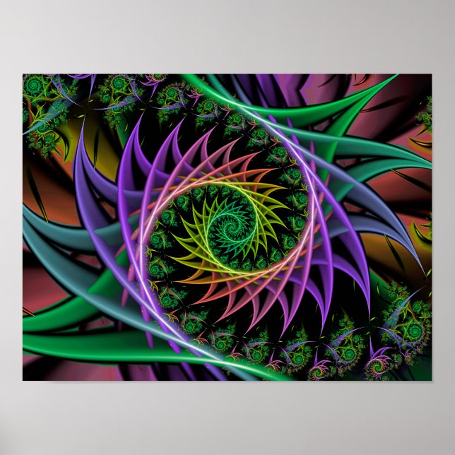 Spiralformad Virvel Abstrakt Blommig Fraktal Konst Poster (Framsidan)