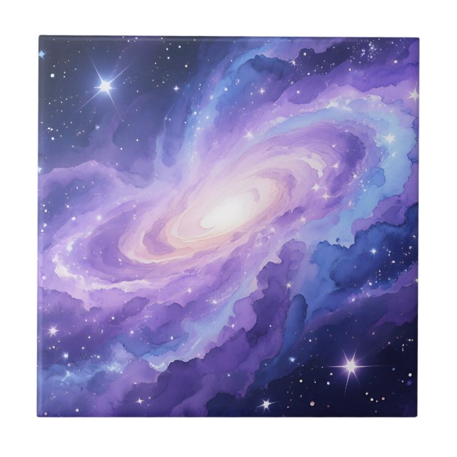 Spiralgalaxnebulosa Lila Kosmisk Virvel Kakelplatta (Framsidan)