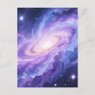 Spiralgalaxnebulosa Lila Kosmisk Virvel Vykort