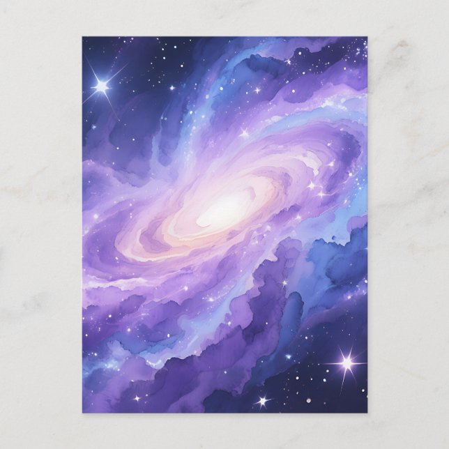 Spiralgalaxnebulosa Lila Kosmisk Virvel Vykort (Framsida)