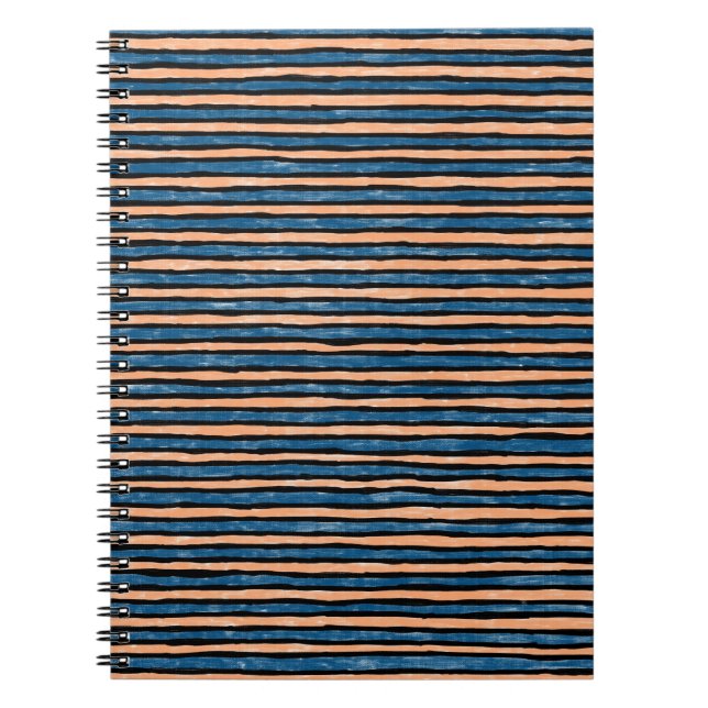 Spiralhäfte, målade ränder, blå & orange anteckningsbok (Framsidan)