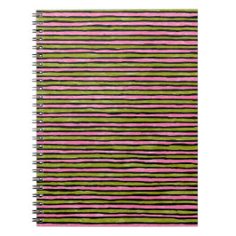 Spiralhäfte, målade ränder rosa & chartreuse anteckningsbok med spiral