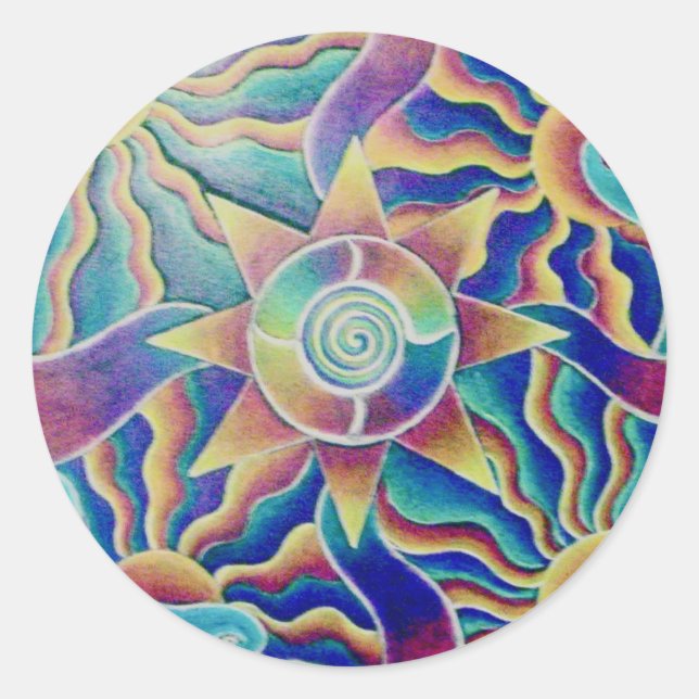 Spiraling Sol Mandala Sticker Runt Klistermärke (Framsida)
