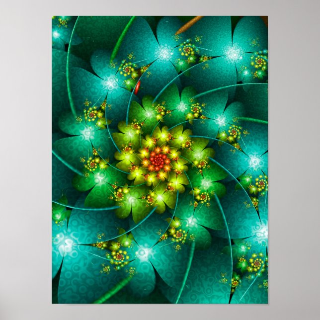 Spiraling Turcoise Flowers Poster (Framsidan)