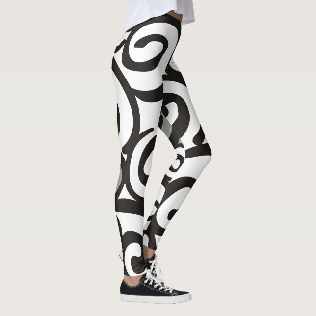 Spiralmönster svart & vitt + din bakgrundsfärg leggings (Höger)