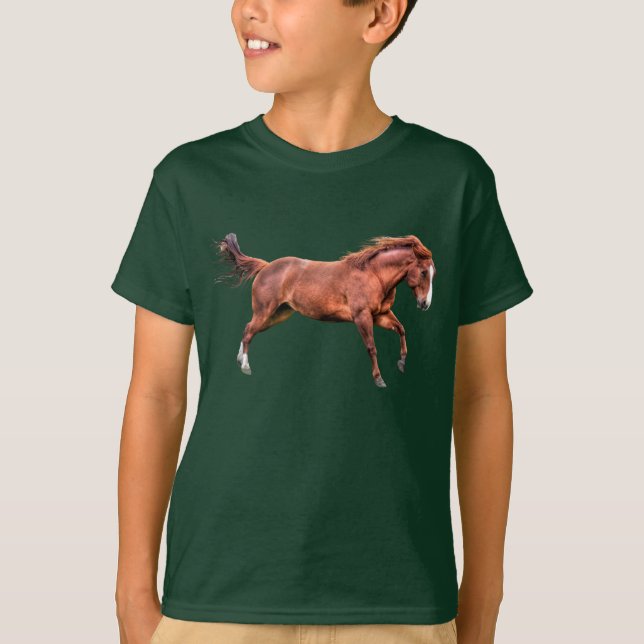 Spirated Red Dun Horse Running Cantering Spela Tee (Framsida)
