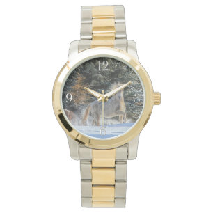 Spirated White Horse and Snö Equine Photo Armbandsur