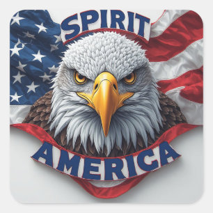 Spirit America Amerikansk flagga Patriotisk Fyrkantigt Klistermärke