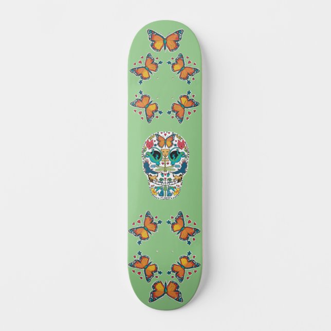 Spirit Animal Sugar Skull och Butterfly Skateboard (Framsida)