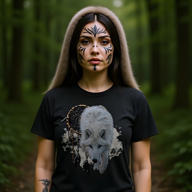 Spirit Animal white varg med dreamcatcher T Shirt (Skapare uppladdad)