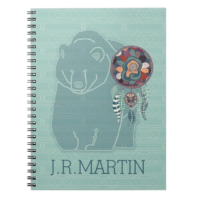 Spirit Bear med Dream Catcher Anpassningsbar Anteckningsbok Med Spiral (Framsidan)