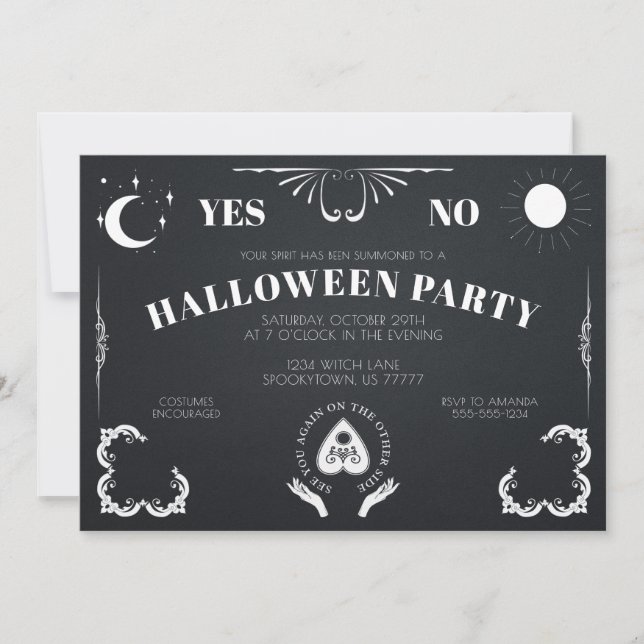 Spirit Board Celestial Black & White Halloween Inbjudningar (Framsida)