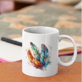 Spirit Feathers: Vibrant Watercolor Art Kaffemugg