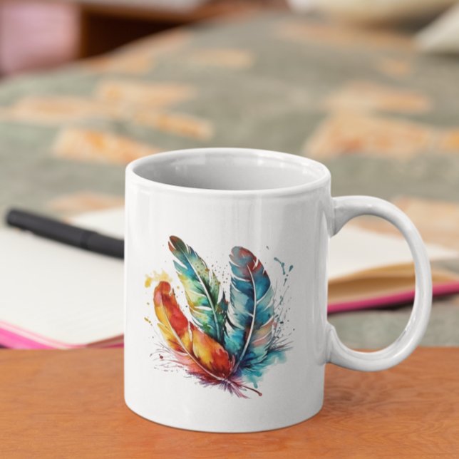 Spirit Feathers: Vibrant Watercolor Art Kaffemugg (Skapare uppladdad)