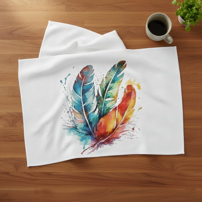 Spirit Feathers: Vibrant Watercolor Art Kökshandduk (Skapare uppladdad)