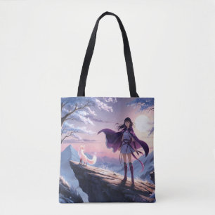 Spirit Fox Twilight Anime Fantasy Tote Bag Tygkasse