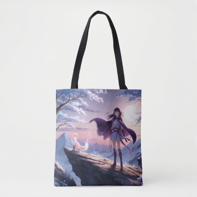 Spirit Fox Twilight | Anime Fantasy Tote Bag Tygkasse (Framsida)
