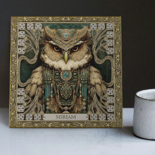 Spirit Guardian Uggla: Personlig Tribal Jeweleled Kakelplatta
