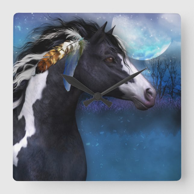 Spirit Horse Fantasy Art Wall Clock Fyrkantig Klocka (Framsida)
