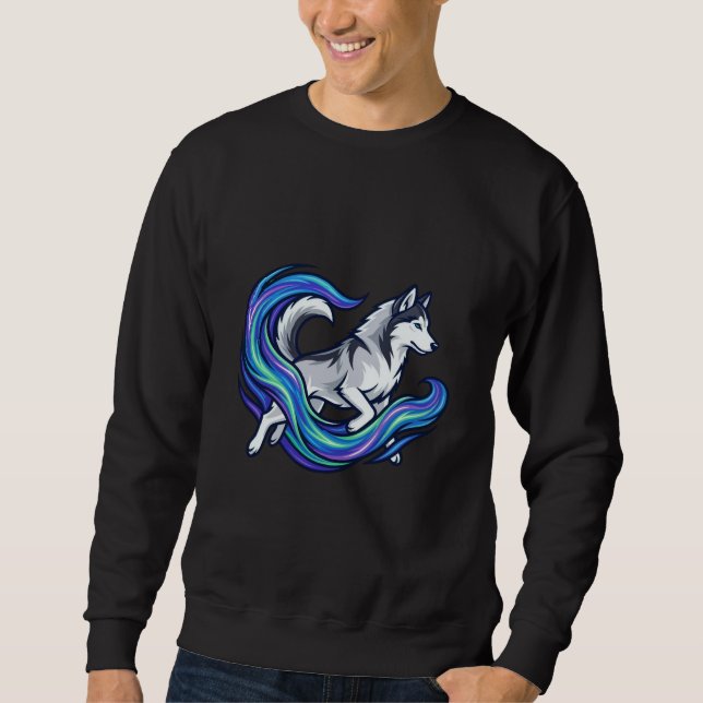 Spirit Husky Electric Blue Aura Grafik Lång Ärmad Tröja (Framsida)