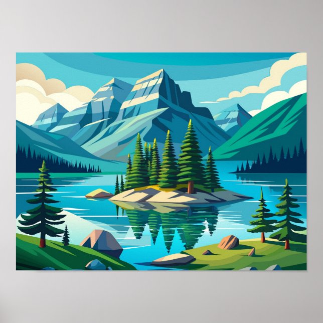 Spirit Island Maligne Sjö Ligcape Poster (Framsidan)