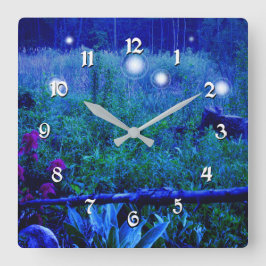 Spirit Ljus Blue Night Marsh Meadow Will o Wisp Fyrkantig Klocka