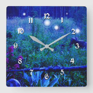 Spirit Ljus Blue Night Marsh Meadow Will o Wisp Fyrkantig Klocka