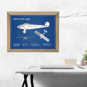 Spirit of St Louis - Flygplan Blueprint Plans ABD Fototryck