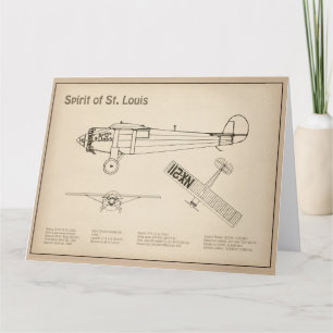 Spirit of St. Louis - Flygplanets plan för blåkopi Tack Kort