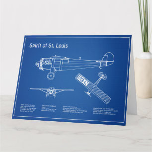 Spirit of St Louis - Flygplanets plan för blåkopia Tack Kort