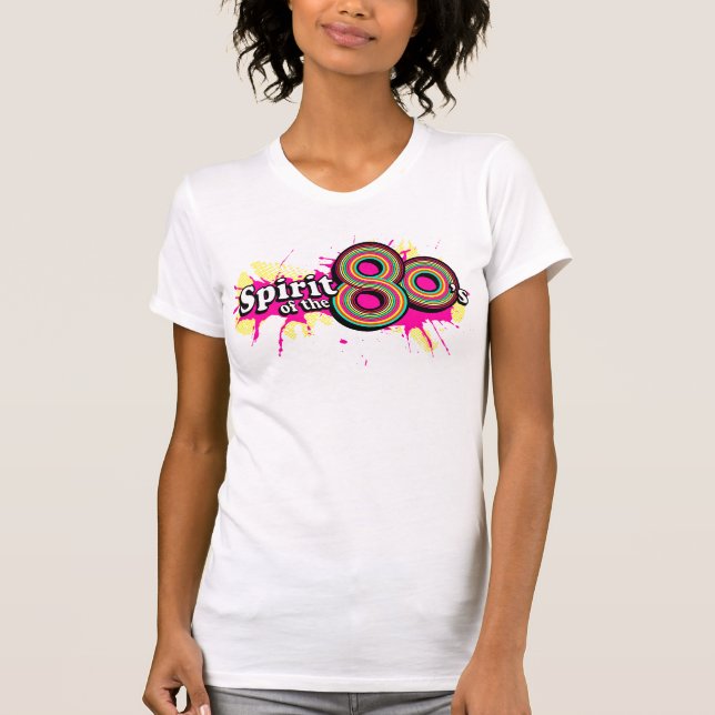 "Spirit of the 80's" dam multi-rosa logotyp T Shirt (Framsida)