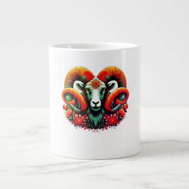 Spirit Ram - Blommigt Horns & Earth Wisdom Jumbo Mugg (Framsidan)