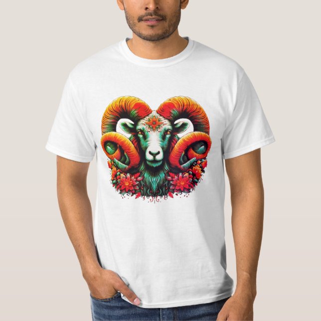 Spirit Ram - Blommigt Horns & Earth Wisdom T Shirt (Framsida)