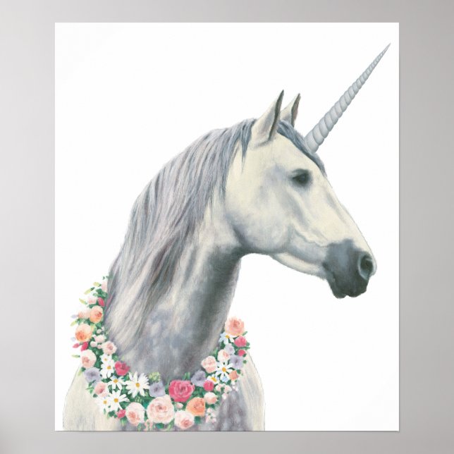 Spirit Unicorn med blommor runt Nacke Poster (Framsidan)