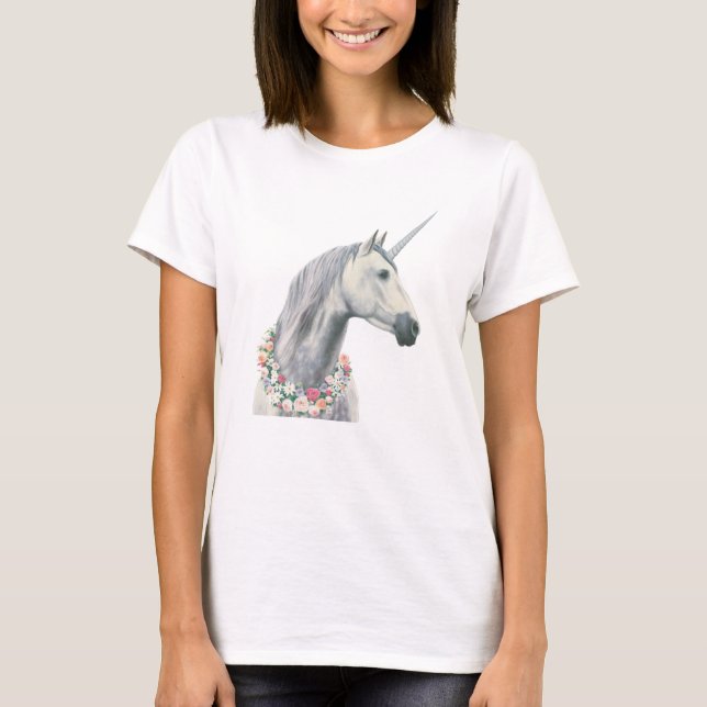 Spirit Unicorn med blommor runt Nacke T Shirt (Framsida)